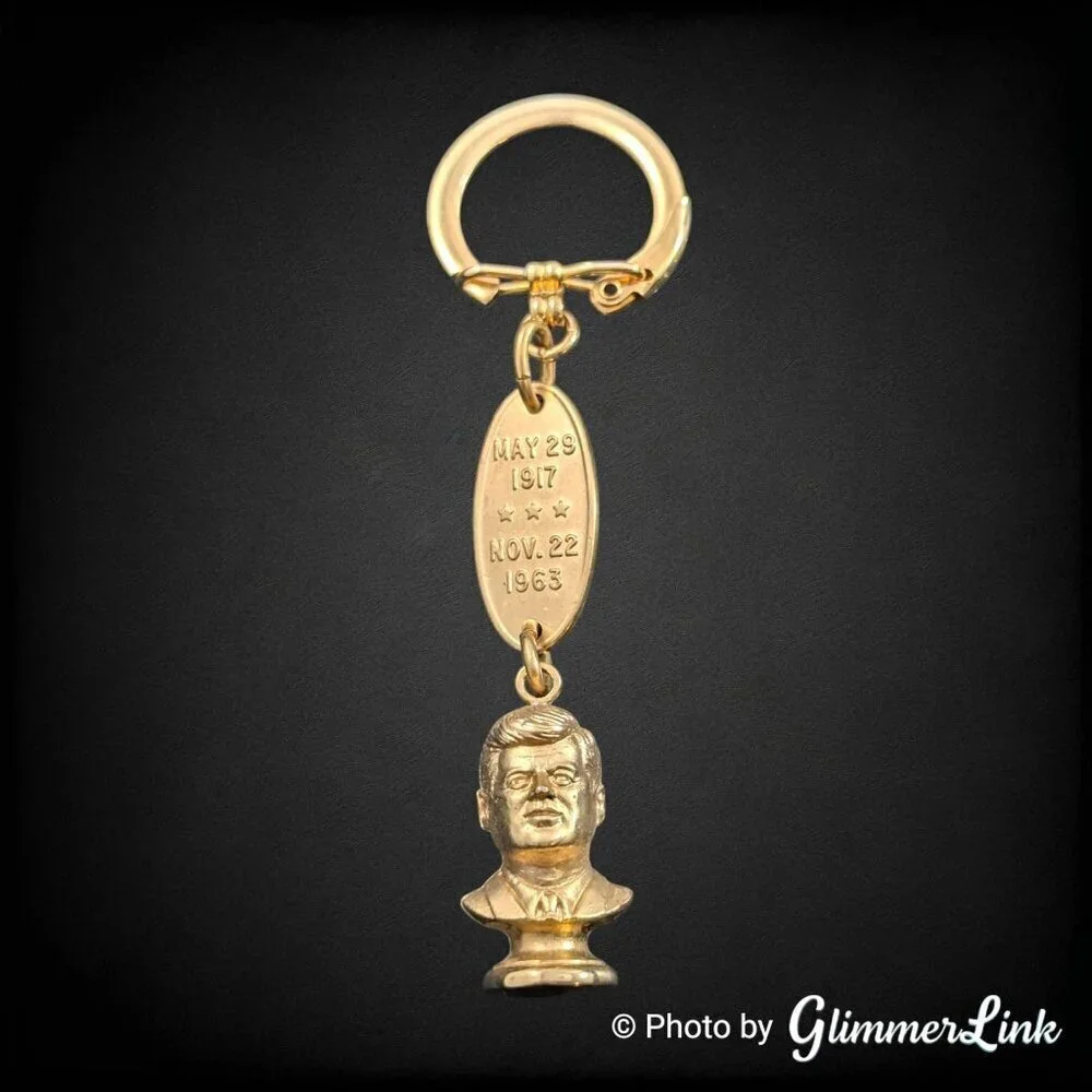 Vintage Hickock USA JFK John F Kennedy Bust Gold Tone Keychain